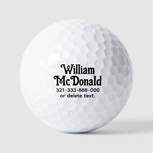 Personalised custom name golf balls - MAGNIFIKA bold, vintage, decorative, Victorian font text personalized golf balls.