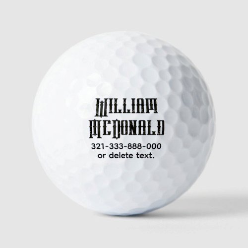 Personalised custom name golf balls - PHOENIX BOLD GRUNGE distressed, decorative, aged, vintage, worn, faded, all capitals font text personalized golf balls.
