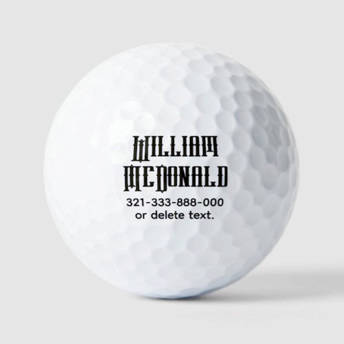 Personalised custom name golf balls - PHOENIX BOLD vintage, heavy bold, decorative, old world font text personalized golf balls.