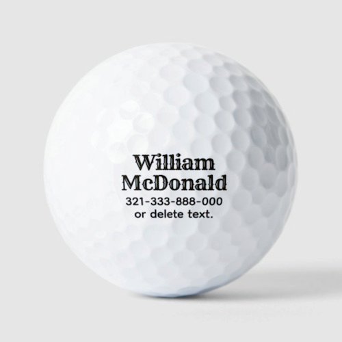 Personalised custom name golf balls - RYE bold, vintage, decorative, wild west, Victorian font text personalized golf balls.