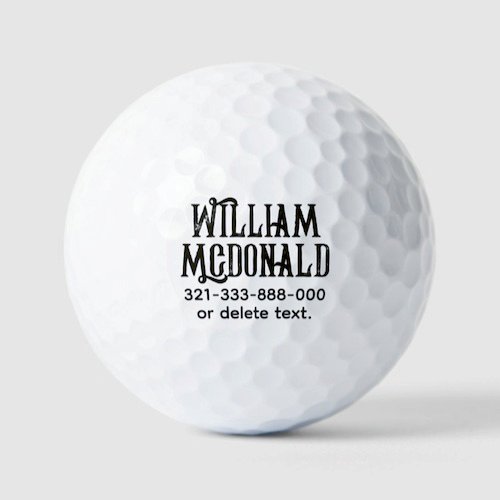 Personalised custom name golf balls - THUNDER GRUNGE distressed, decorative, aged, bold, all capitals, worn, vintage, faded font text personalized golf balls.