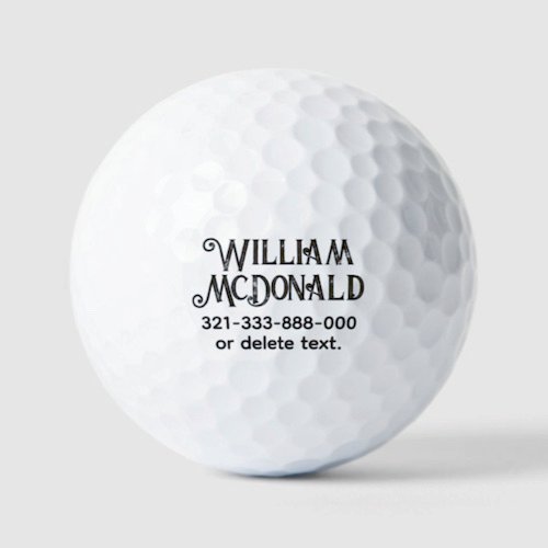 Personalised custom name golf balls - VALERIA GRUNGE distressed, decorative, aged, vintage, worn, bold, faded font text personalized golf balls.