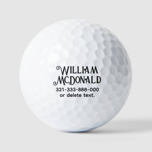 Personalised custom name golf balls - VALERIA bold, all capitals, Victorian, decorative, vintage font text personalized golf balls.