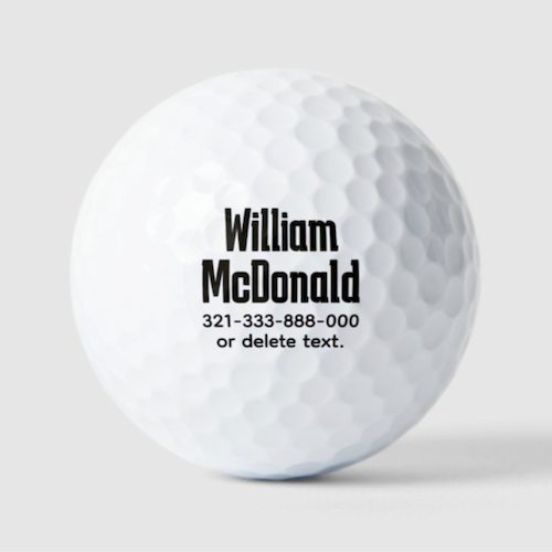 Design your own personalised golf balls. KARANTINA font bold, slab serif text custom golf balls. Modern, elegant typeface. Your name on a golf ball. Personalised custom name golf balls - SUPERSTAR M54 strong, bold, sports, graduation, college font text personalized golf balls.